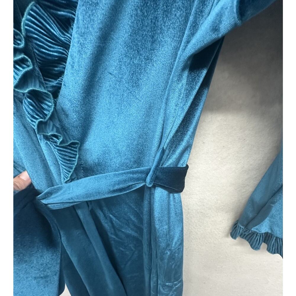Vintage Robe Helen Of Troy Womens M Velvet Velour Teal Belted Grannycore - Picture 8 of 13